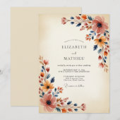 Navy Apricot Painterly Autumn Wedding 招待状 (正面/裏面)
