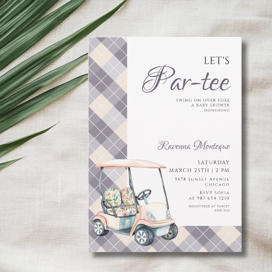 Navy Argyle Golf Cart Lets Par Tee Baby Shower 招待状