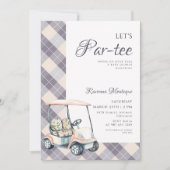 Navy Argyle Golf Cart Lets Par Tee Baby Shower 招待状 (正面)