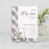 Navy Argyle Golf Cart Lets Par Tee Baby Shower 招待状 (スタンド正面)