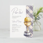 Navy Argyle Golf Trophy Lets Par-Tee Baby Shower 招待状 (スタンド正面)