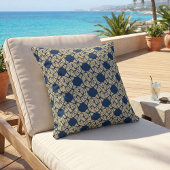 Navy Art Deco Interlaced Rope Pattern クッション