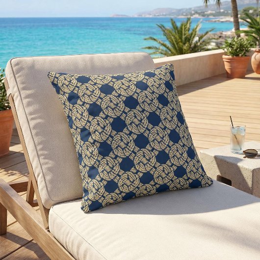 Navy Art Deco Interlaced Rope Pattern クッション