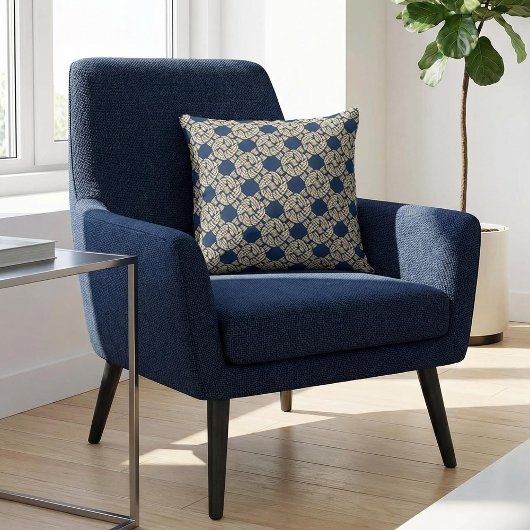 Navy Art Deco Interlaced Rope Pattern クッション