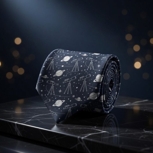 Navy Astronomy Telescopes Planets Stars Pattern ネクタイ