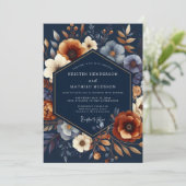 Navy Autumnal Bloom Wedding 招待状 (スタンド正面)