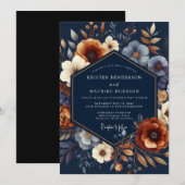 Navy Autumnal Bloom Wedding 招待状 (正面/裏面)