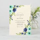 Navy Azure Floral Nature Wedding 招待状 (スタンド正面)