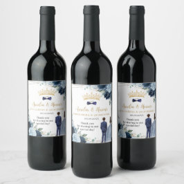 Navy Baby Blue Floral Twins Boy Girl Quinceanera ワインラベル