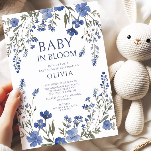 Navy Baby in Bloom Shower Invitation 招待状