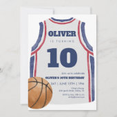 Navy Basketball Jersey Birthday Party Watercolor 招待状 (正面)