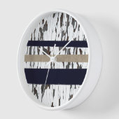 Navy / Beige / White Stripes over Peeling Wood  壁時計 (傾斜)