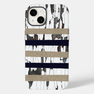 Navy / Beige / White Stripes over Peeling Wood  Case-Mate iPhone 14ケース