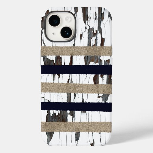 Navy / Beige / White Stripes over Peeling Wood  Case-Mate iPhoneケース (裏面)