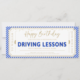 Navy Birthday Driving Lessons Gift Voucher Card 招待状