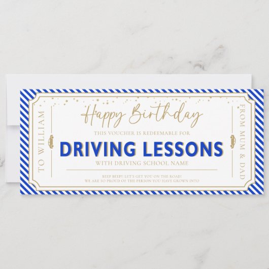 Navy Birthday Driving Lessons Gift Voucher Card 招待状 (正面)