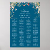 Navy Bliss Wildflower Alphabetical Seating Chart ポスター (正面)
