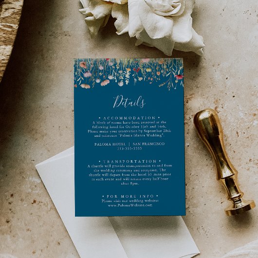 Navy Blissful Boho Wildflower Wedding Details エンクロージャーカード