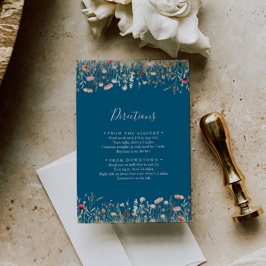 Navy Blissful Boho Wildflower Wedding Directions エンクロージャーカード