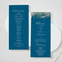 Navy Blissful Boho Wildflower Wedding Program プログラム