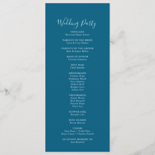 Navy Blissful Boho Wildflower Wedding Program プログラム (裏面)