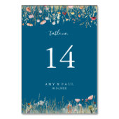 Navy Blissful Colorful Boho Wildflower Wedding テーブルナンバー (裏面)