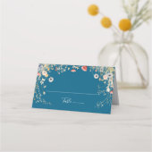 Navy Blissful Colorful Boho Wildflower Wedding  プレイスカード (正面)