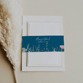 Navy Blissful Colorful Boho Wildflower Wedding  招待状ベリーバンド