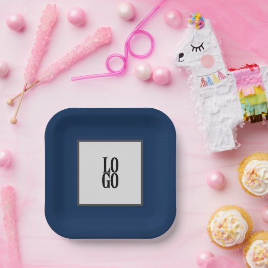 Navy Blueのビジネスカスタムロゴまたは会社ロゴ ペーパープレート (パーティー)