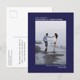 Navy Blueミニマル結婚リストの写真Save The Date 案内ポストカード