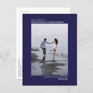 Navy Blueミニマル結婚リストの写真Save The Date 案内ポストカード