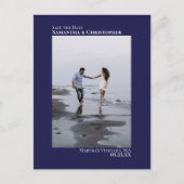 Navy Blueミニマル結婚リストの写真Save The Date 案内ポストカード (正面)