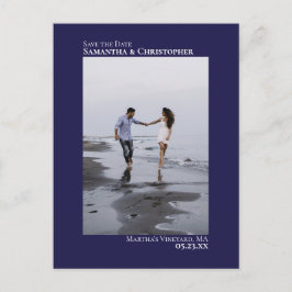 Navy Blueミニマル結婚リストの写真Save The Date 案内ポストカード