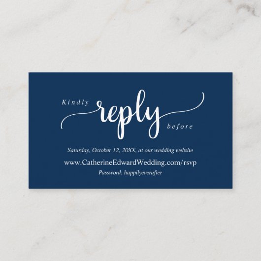 Navy Blueモダン、オンラインRSVP webサイトEncl エンクロージャーカード (正面)