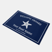 Navy Blue航海の White Welcome Abording Starfish ドアマット (アングル)