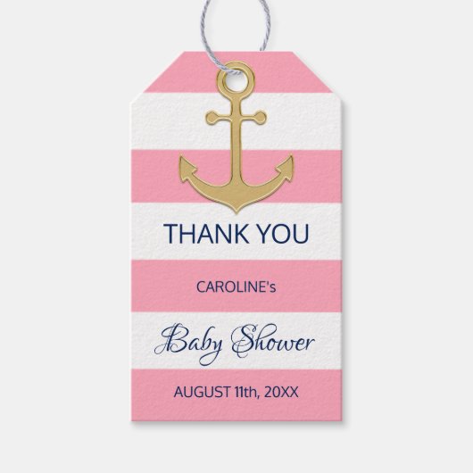 NAVY BLUE 航海の Pink Girl BABY SHOWER ギフトタグ (正面)