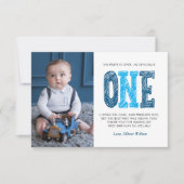 Navy & Blue 1st Birthday Thank You サンキューカード (正面)