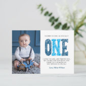 Navy & Blue 1st Birthday Thank You サンキューカード (スタンド正面)