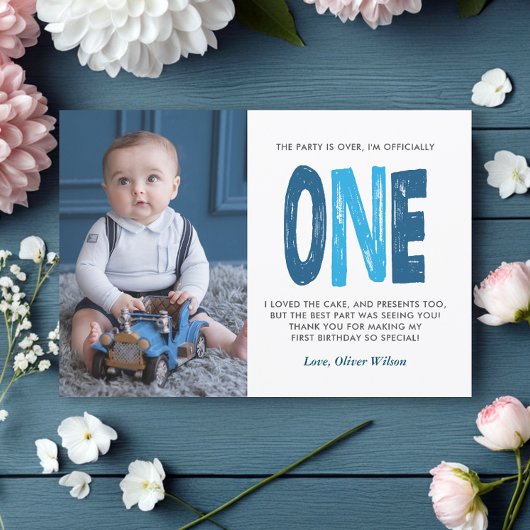 Navy & Blue 1st Birthday Thank You サンキューカード