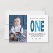 Navy & Blue 1st Birthday Thank You サンキューカード (正面)