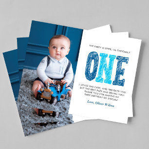 Navy & Blue 1st Birthday Thank You ポストカード