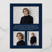 Navy Blue 2026 Bold Modern Photo Graduation Silver 箔招待状 (裏面)