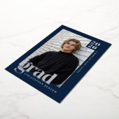 Navy Blue 2026 Graduate 4 Photo Graduation Silver 箔招待状 (回転した状態)