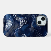 Navy Blue Abstract iPhone 15ケース (裏面横)