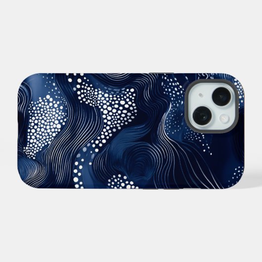 Navy Blue Abstract iPhone 15ケース (裏面横)