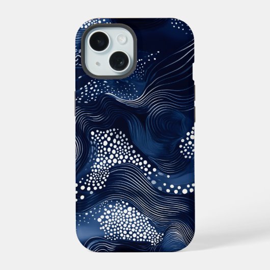 Navy Blue Abstract iPhone 15ケース (裏面)