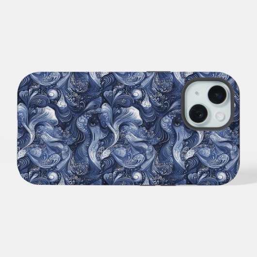 Navy Blue Abstract iPhone 15ケース (裏面横)