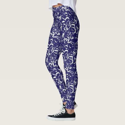 Navy Blue Abstract Leggings  レギンス (左)