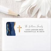 Navy Blue Agate Gold Cross Return Address ラベル (インサイチュ)