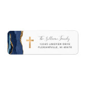Navy Blue Agate Gold Cross Return Address ラベル (正面)